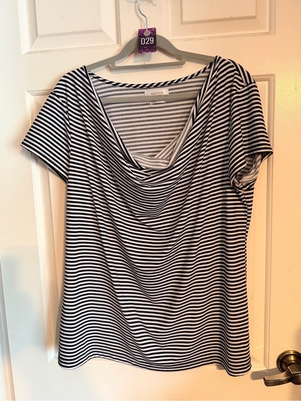 Van Heusen Black and White Striped Cowl Neck Top